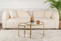 Tavolini Da Salotto > Dmora Tavolino da Salotto Modulabile Forma Rotondo 60x60x43h cm, Materiale Piano in Vetro - Simaxis Oro