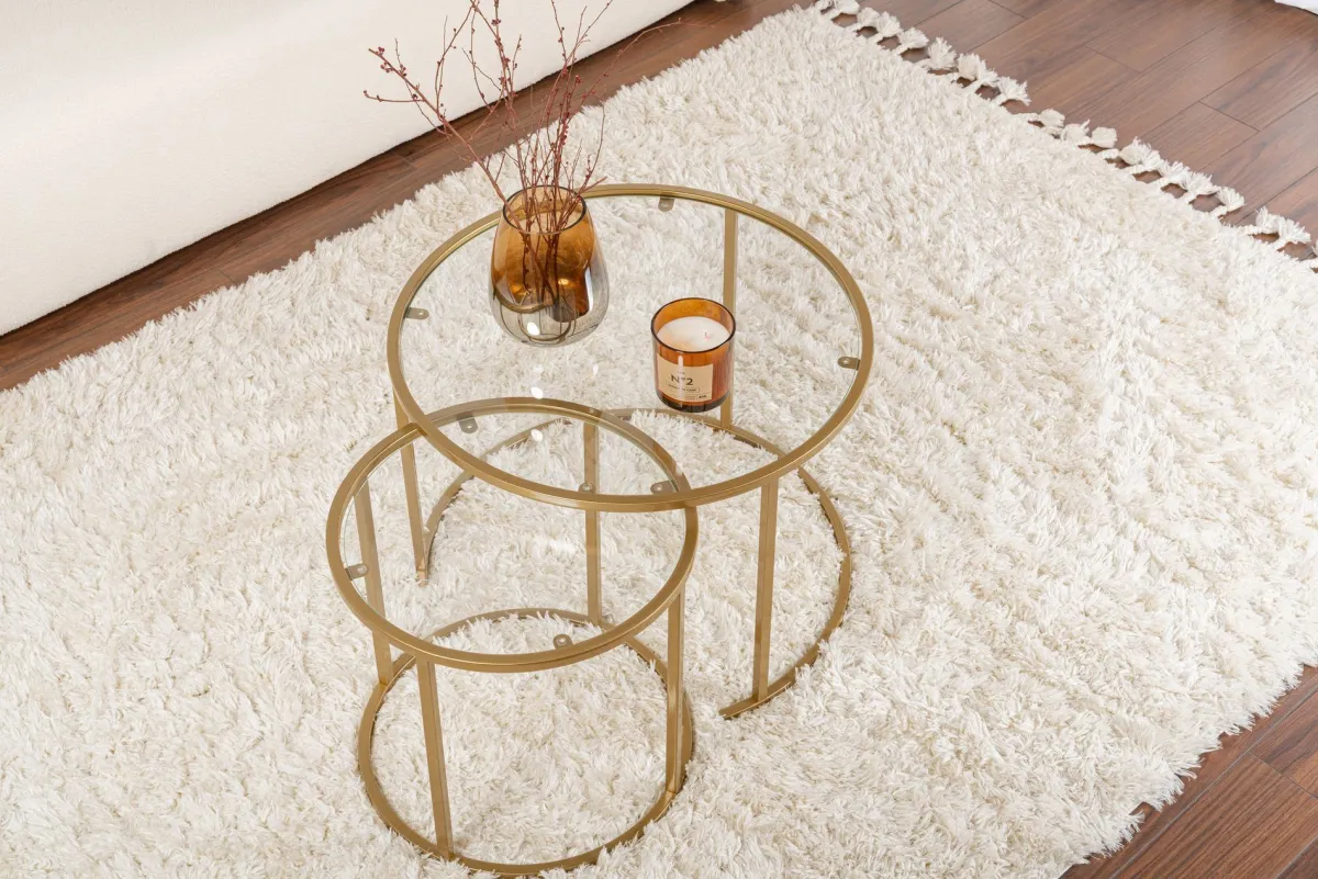 Tavolini Da Salotto > Dmora Tavolino da Salotto Modulabile Forma Rotondo 60x60x43h cm, Materiale Piano in Vetro - Simaxis Oro