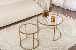 Tavolini Da Salotto > Dmora Tavolino da Salotto Modulabile Forma Rotondo 60x60x43h cm, Materiale Piano in Vetro - Simaxis Oro