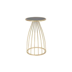 Tavolino da Salotto oro Nero Portatelefono Forma Rotondo 35x35x60h cm, Colore Ripiano Nero - Broome