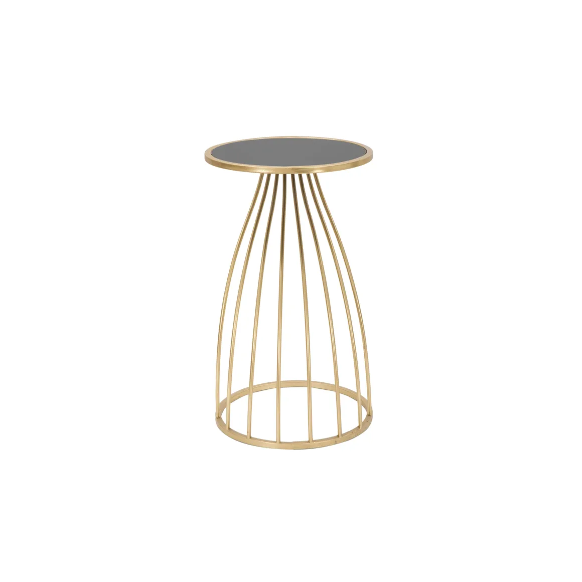 Tavolino da Salotto oro Nero Portatelefono Forma Rotondo 35x35x60h cm, Colore Ripiano Nero - Broome