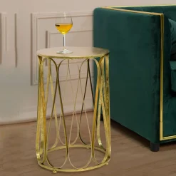 Tavolino da Salotto oro Portaoggetti Forma Rotondo 37x37x58h cm, Colore Ripiano oro - Danoba