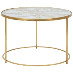 Tavolini Da Salotto > Dmora Tavolino da Salotto oro Trasparente Design con Farfalla Forma Rotondo 35x35x60h cm, Colore Ripiano Trasparente - Balesosa Trasparente, Oro