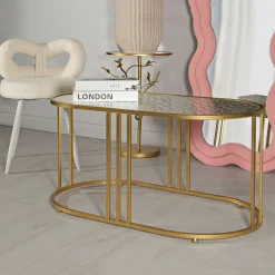 Tavolini Da Salotto > Dmora Tavolino da Salotto oro Trasparente Forma Rotondo Colore Ripiano Trasparente 38x38x60h cm, Materiale Struttura in Vetro - Amasya Trasparente, Oro