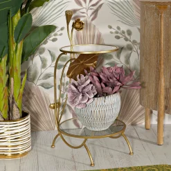 Tavolini Da Salotto > Dmora Tavolino da Salotto oro Trasparente Forma Rotondo Colore Ripiano Trasparente 40x40x81h cm, Materiale Struttura in Vetro - Datenoda Trasparente, Oro