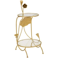 Tavolini Da Salotto > Dmora Tavolino da Salotto oro Trasparente Forma Rotondo Colore Ripiano Trasparente 40x40x81h cm, Materiale Struttura in Vetro - Datenoda Trasparente, Oro