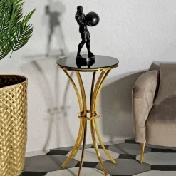 Tavolini Da Salotto > Dmora Tavolino da Salotto oro Trasparente Portatelefono Forma Rotondo 35x35x75h cm, Colore Ripiano Trasparente - Alofi Trasparente, Oro