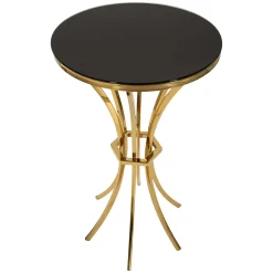 Tavolini Da Salotto > Dmora Tavolino da Salotto oro Trasparente Portatelefono Forma Rotondo 35x35x75h cm, Colore Ripiano Trasparente - Alofi Trasparente, Oro
