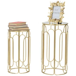 Tavolini Da Salotto > Dmora Tavolino da Salotto oro Trasparente set da 2 Forma Rotondo 42x42x53h cm, Colore Ripiano Trasparente - Gamalema Trasparente, Oro