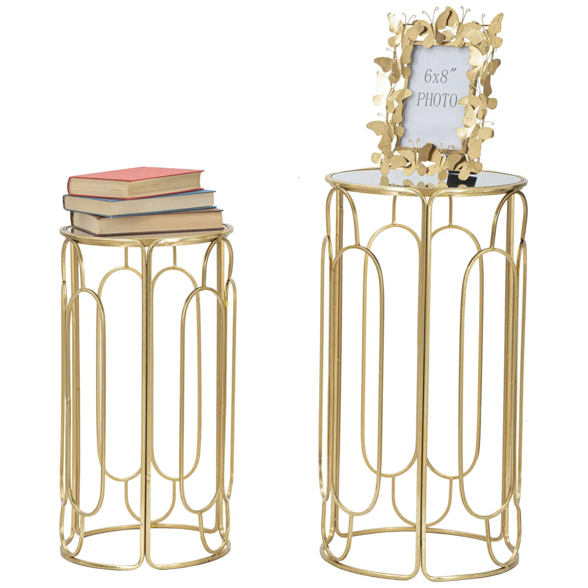 Tavolino da Salotto oro Trasparente set da 2 Forma Rotondo 37x37x70h cm, Colore Ripiano Trasparente - Kuldig