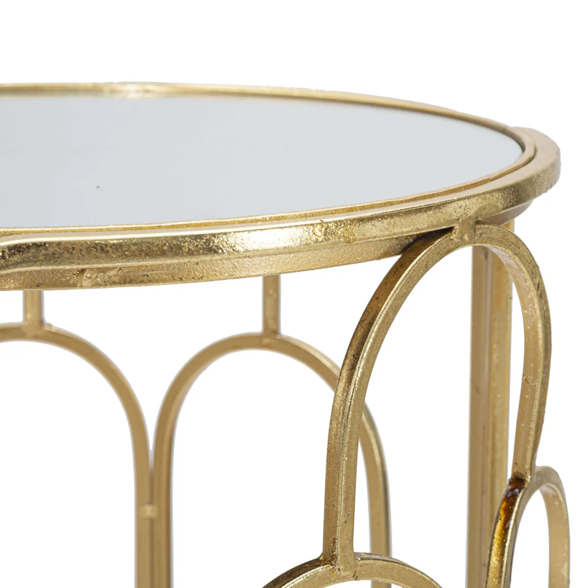Tavolino da Salotto oro Trasparente set da 2 Forma Rotondo 37x37x70h cm, Colore Ripiano Trasparente - Kuldig