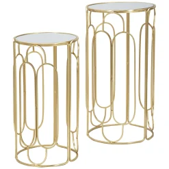 Tavolino da Salotto oro Trasparente set da 2 Forma Rotondo 37x37x70h cm, Colore Ripiano Trasparente - Kuldig