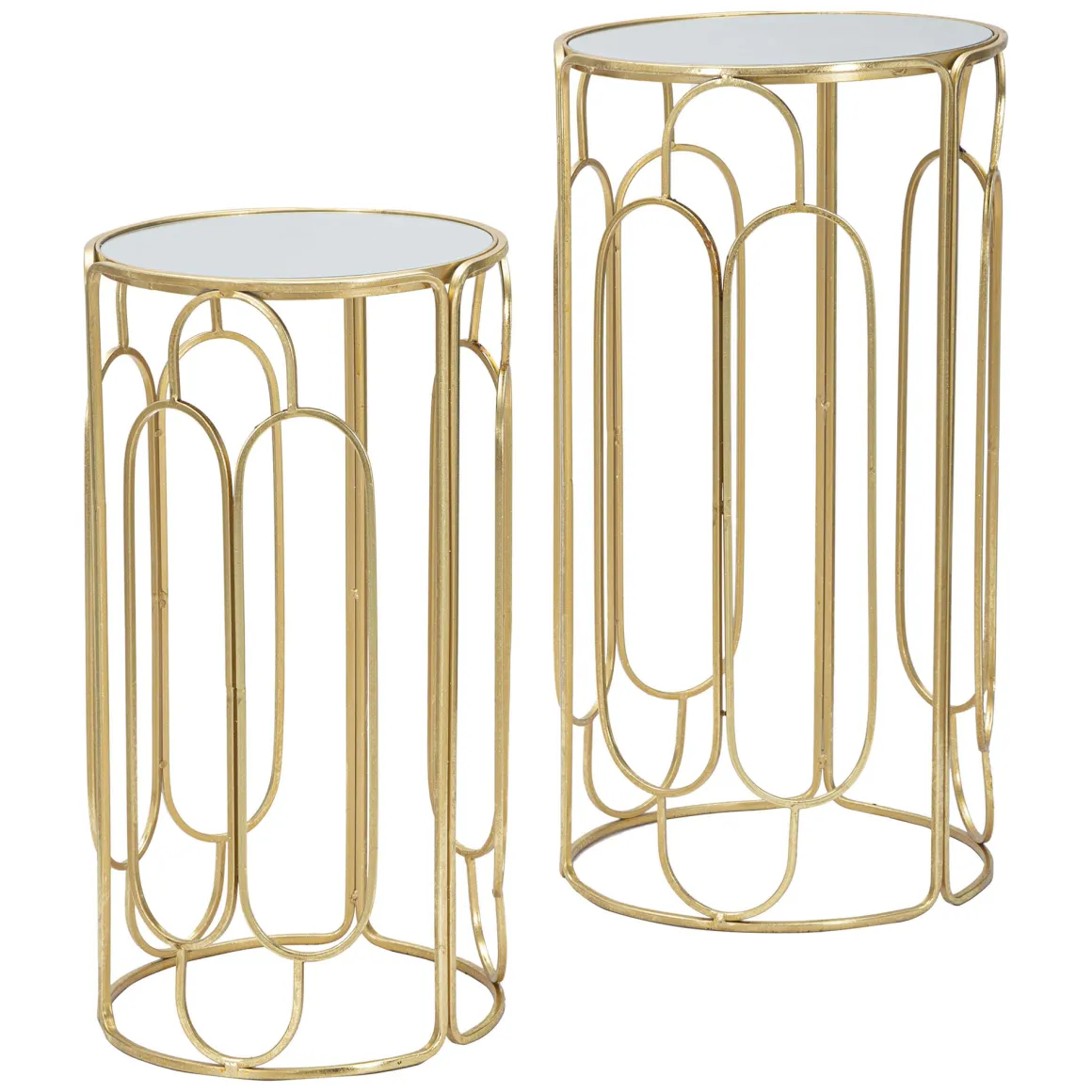 Tavolino da Salotto oro Trasparente set da 2 Forma Rotondo 37x37x70h cm, Colore Ripiano Trasparente - Kuldig