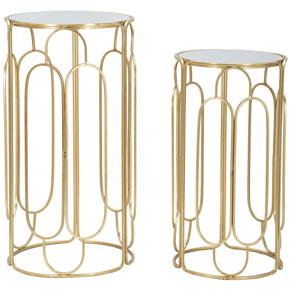 Tavolino da Salotto oro Trasparente set da 2 Forma Rotondo 37x37x70h cm, Colore Ripiano Trasparente - Kuldig