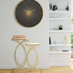 Tavolini Da Salotto > Dmora Tavolino da Salotto oro Trasparente set da 3 Portatelefono Forma Rotondo 32x32x71h cm, Colore Ripiano Trasparente - Gerald Trasparente, Oro