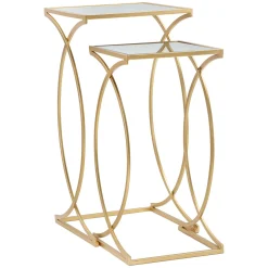 Tavolino da Salotto oro Trasparente set da 2 Modulabili Forma Quadrato 35x35x70h cm, Colore Ripiano Trasparente - Gane