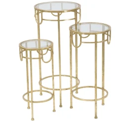 Tavolino da Salotto oro Trasparente set da 3 Portatelefono Forma Rotondo 33x33x70h cm, Colore Ripiano Trasparente - Gama
