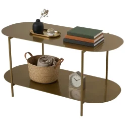 Tavolini Da Salotto > Dmora Tavolino da Salotto un Vano Effetto Lucido 100x45x51h cm, Forma Ovale - Verzate Oro