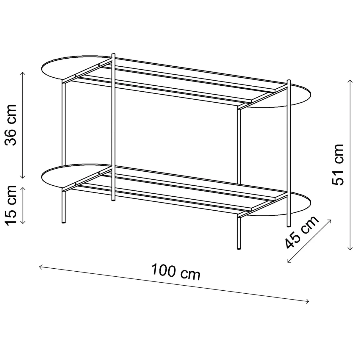 Tavolini Da Salotto > Dmora Tavolino da Salotto un Vano Effetto Lucido 100x45x51h cm, Forma Ovale - Verzate Oro