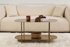 Tavolini Da Salotto > Dmora Tavolino da Salotto un Vano Effetto Lucido 100x45x51h cm, Forma Ovale - Verzate Oro