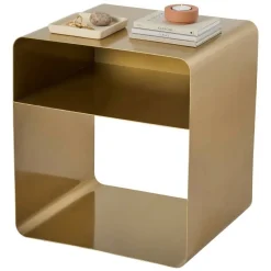 Tavolino da Salotto oro un Vano Forma Rettangolare 45x50x56h cm, Materiale Piano in Metallo - Cannobio