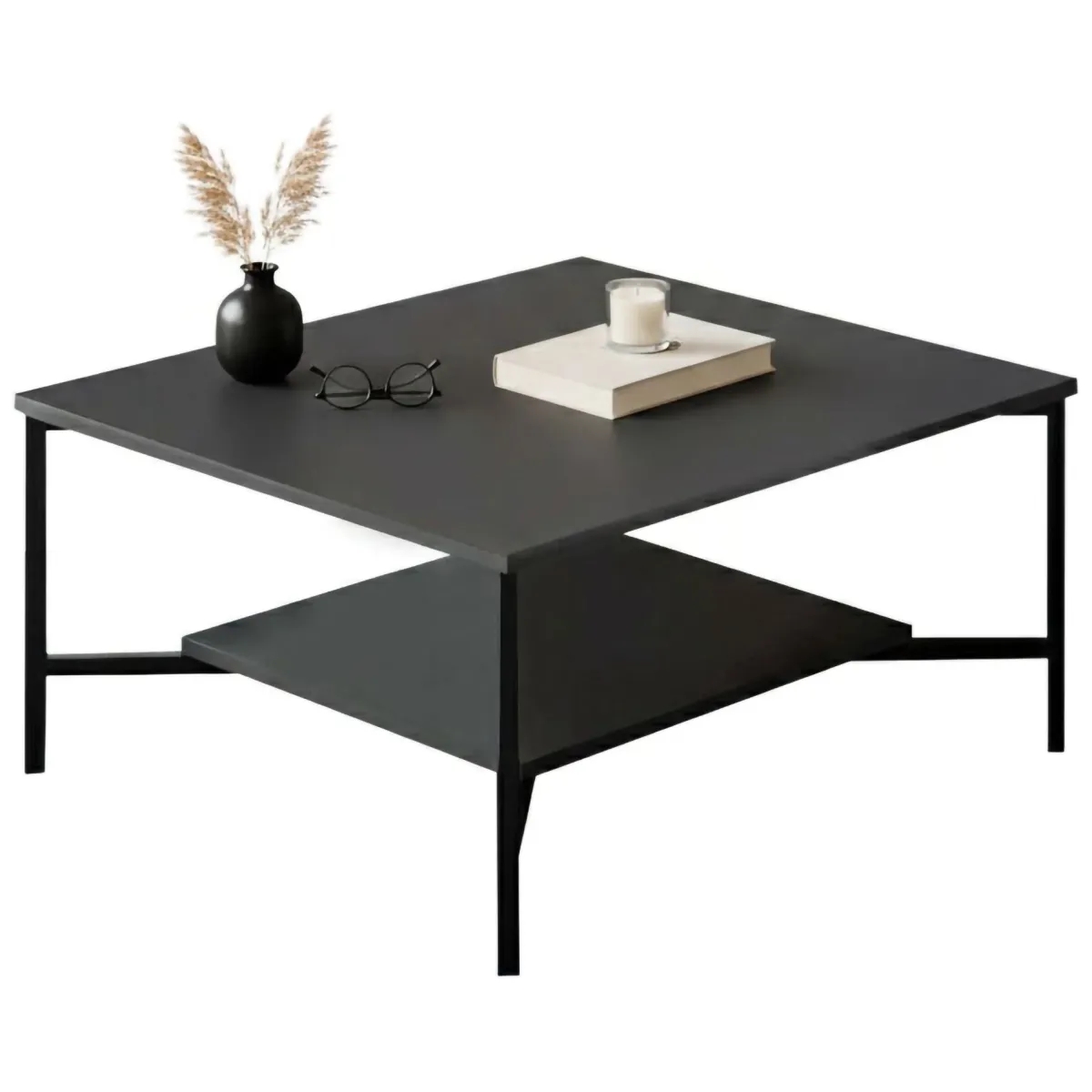 Tavolini Da Salotto|Salotto > Dmora Tavolino da salotto quadrato antracite e nero 80x80x40h cm - Mia Nero, Nero Antracite
