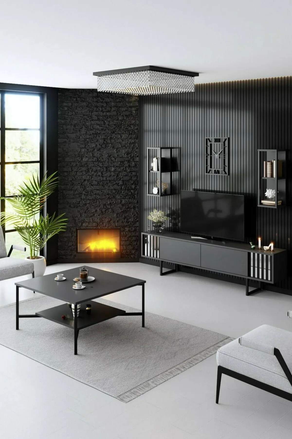 Tavolini Da Salotto|Salotto > Dmora Tavolino da salotto quadrato antracite e nero 80x80x40h cm - Mia Nero, Nero Antracite