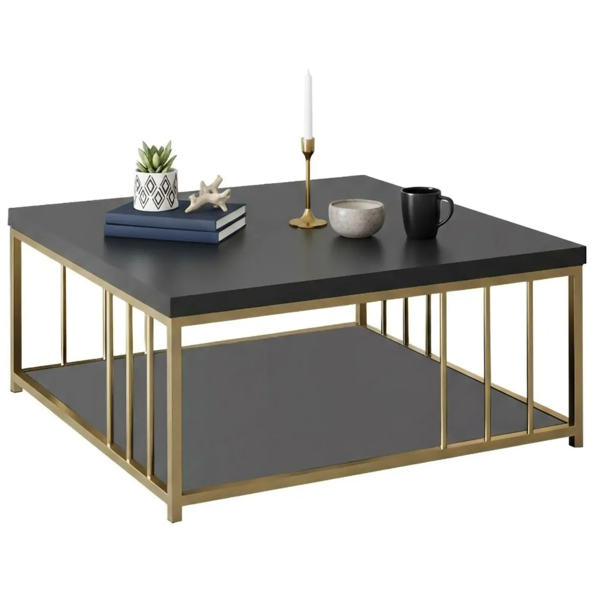 Tavolino da salotto quadrato antracite e oro 90x90x40h cm - Raiden