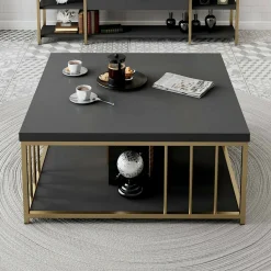 Tavolino da salotto quadrato antracite e oro 90x90x40h cm - Raiden