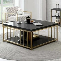 Tavolino da salotto quadrato antracite e oro 90x90x40h cm - Raiden