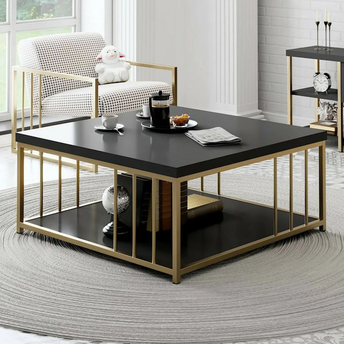 Tavolino da salotto quadrato antracite e oro 90x90x40h cm - Raiden