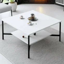 Tavolini Da Salotto > Dmora Tavolino da salotto quadrato marmo 90x90x35h cm - Jesinia Bianco Marmo