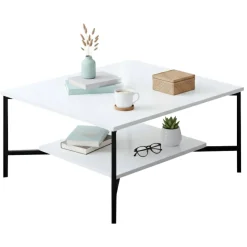 Tavolini Da Salotto > Dmora Tavolino da salotto quadrato marmo 90x90x35h cm - Jesinia Bianco Marmo