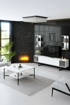 Tavolini Da Salotto > Dmora Tavolino da salotto quadrato marmo 90x90x35h cm - Jesinia Bianco Marmo