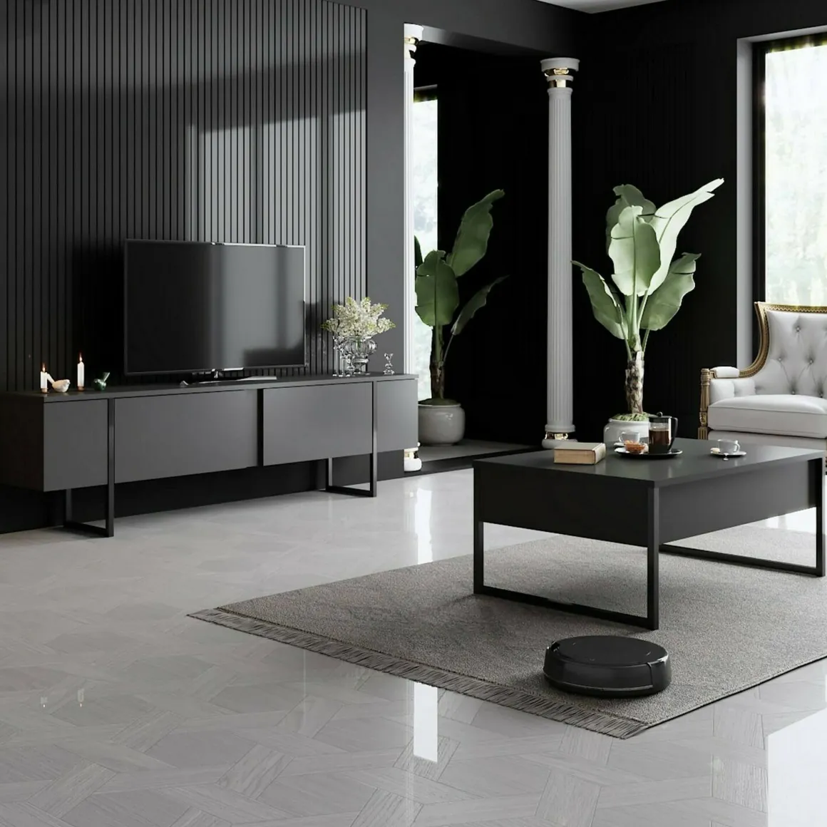 Tavolino da salotto rettangolare antracite e nero 90x60x40h cm - Lavinia