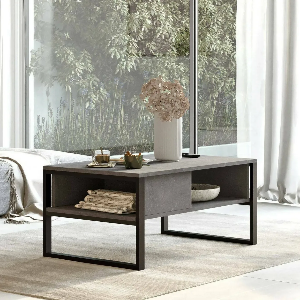 Tavolino da salotto rettangolare argento 100x59x44h cm - Alfonsa