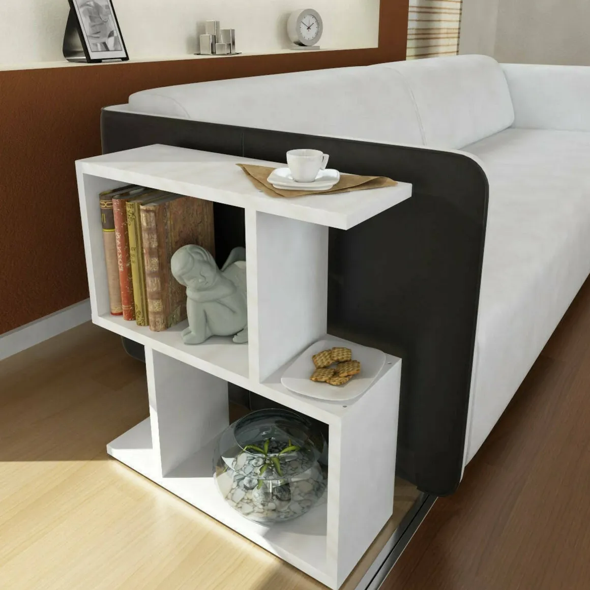 Tavolini Da Salotto|Salotto > Dmora Tavolino da salotto rettangolare bianco e cemento 100x45x50h cm - Almas Grigio, Bianco Cemento
