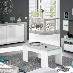 Tavolini Da Salotto|Salotto > Dmora Tavolino da salotto rettangolare bianco e cemento 100x45x50h cm - Almas Grigio, Bianco Cemento