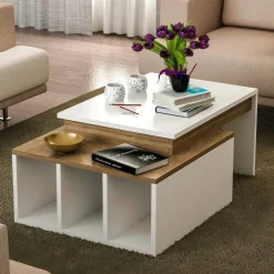 Tavolino da salotto rettangolare bianco e noce 90x60x37h cm - Virgile