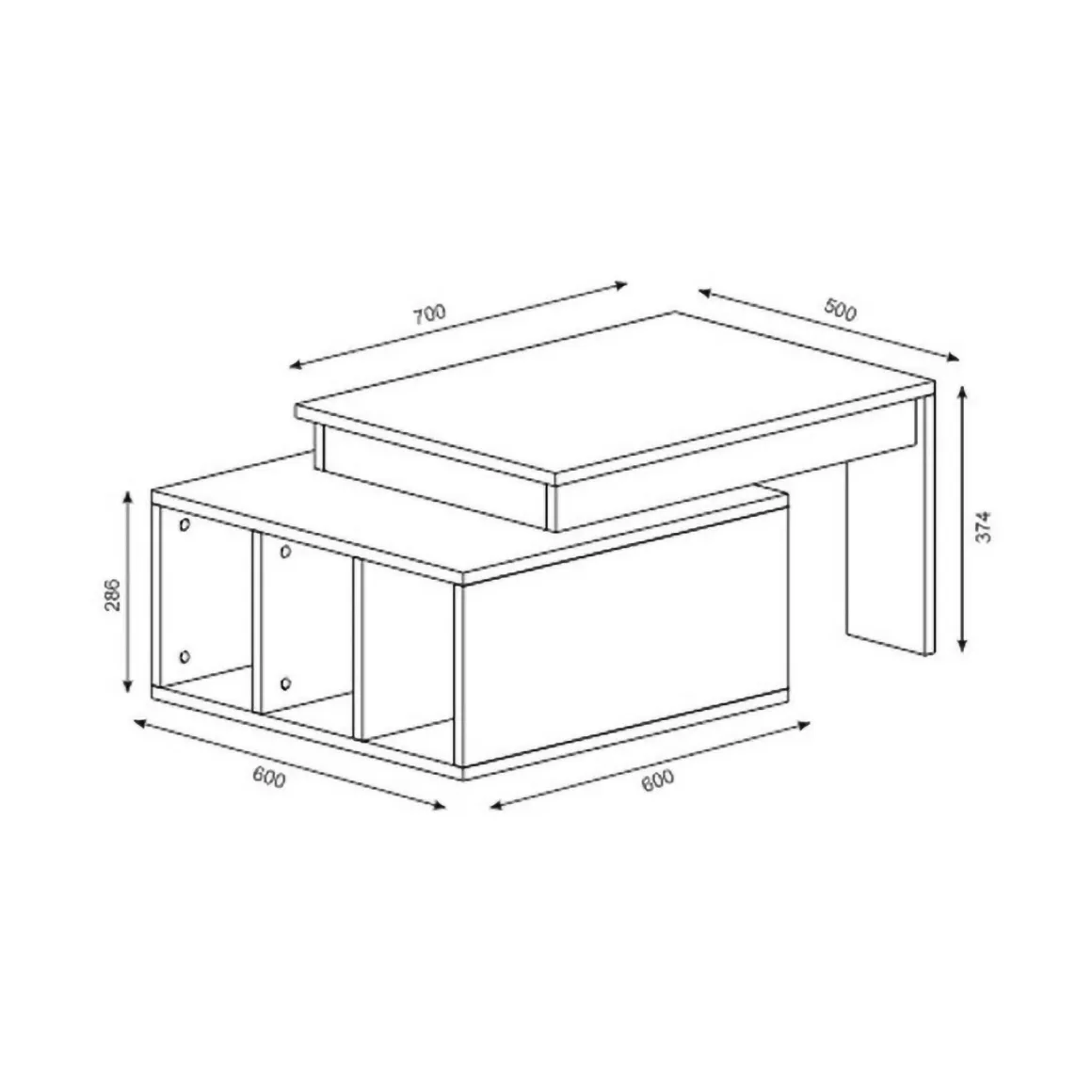Tavolino da salotto rettangolare bianco e noce 90x60x37h cm - Virgile