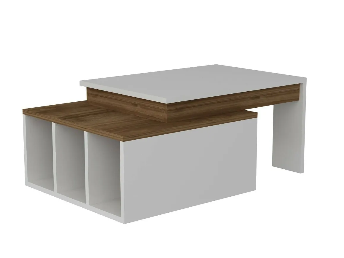 Tavolino da salotto rettangolare bianco e noce 90x60x37h cm - Virgile