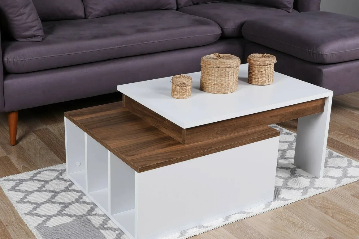 Tavolino da salotto rettangolare bianco e noce 90x60x37h cm - Virgile