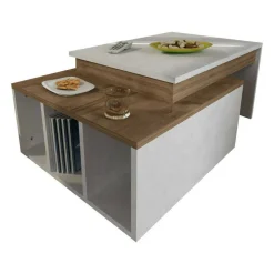 Tavolino da salotto rettangolare bianco e noce 90x60x37h cm - Virgile