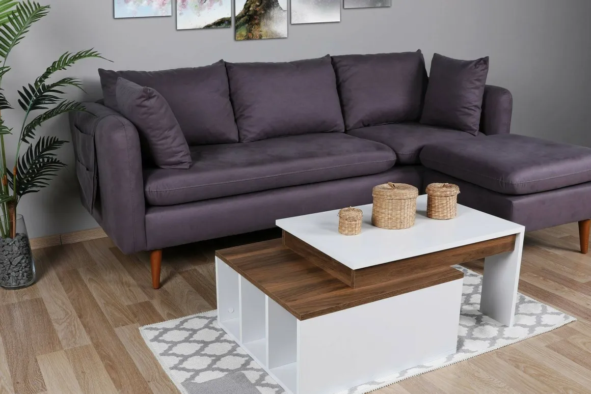Tavolino da salotto rettangolare bianco e noce 90x60x37h cm - Virgile