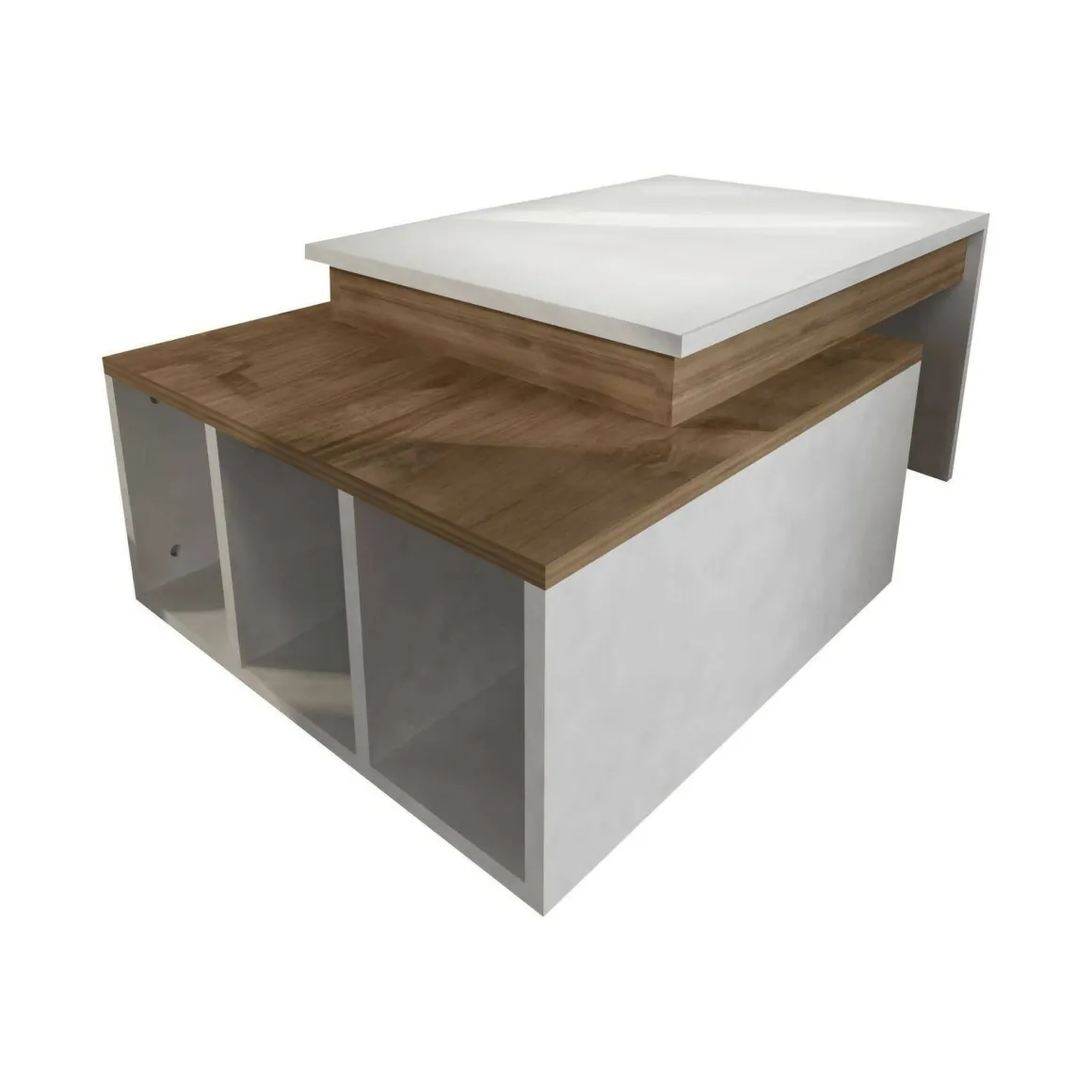 Tavolino da salotto rettangolare bianco e noce 90x60x37h cm - Virgile