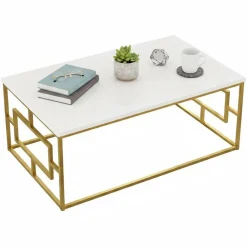 Tavolino da salotto rettangolare bianco e oro 100x60x40h cm - Franca