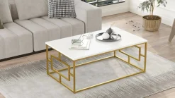 Tavolini Da Salotto|Salotto > Dmora Tavolino da salotto rettangolare bianco e oro 106x60x40h cm - Gigliola Oro, Bianco