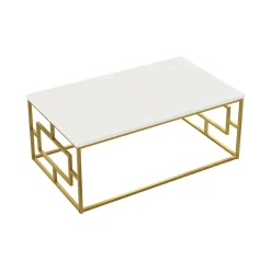 Tavolini Da Salotto|Salotto > Dmora Tavolino da salotto rettangolare bianco e oro 106x60x40h cm - Gigliola Oro, Bianco