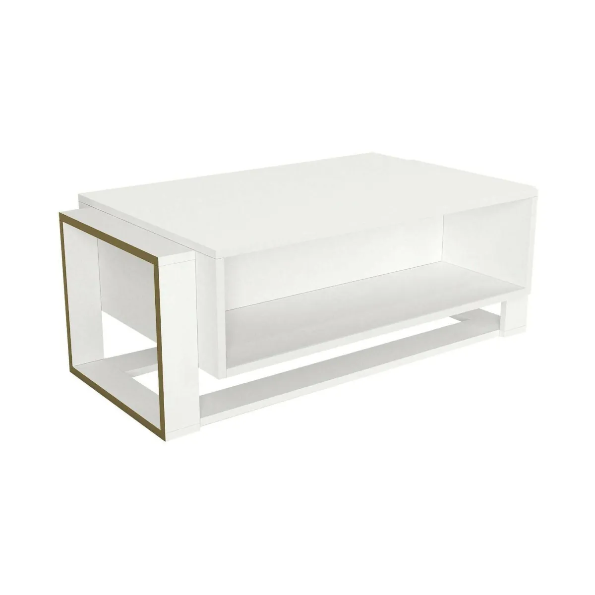 Tavolini Da Salotto|Salotto > Dmora Tavolino da salotto rettangolare bianco e oro 106x60x40h cm - Gigliola Oro, Bianco