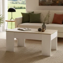 Tavolino da salotto rettangolare bianco e rovere 100x45x50h cm - Almas